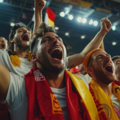 hinchas alentando en el barcelona vs real madrid