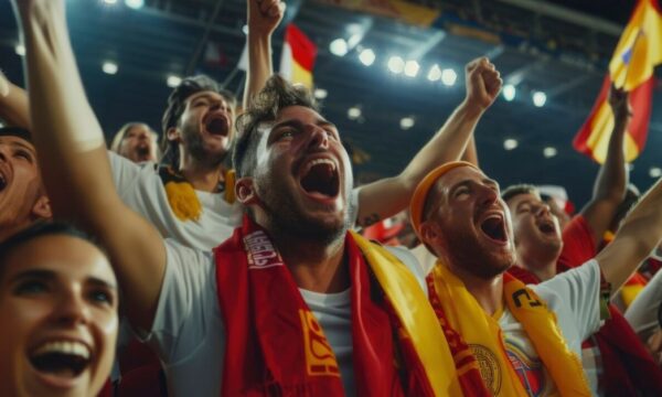 hinchas alentando en el barcelona vs real madrid