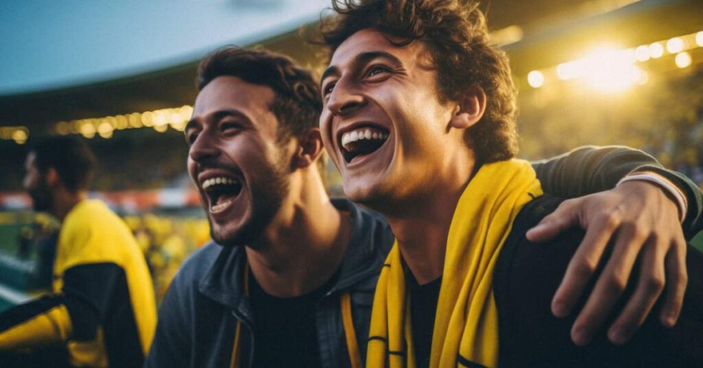 Amigos celebrando goles de los grupos del Mundial de Clubes