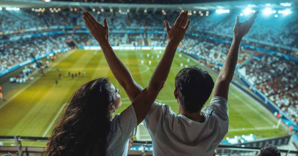 Personas alentando a los equipos clasificados en la Champions League
