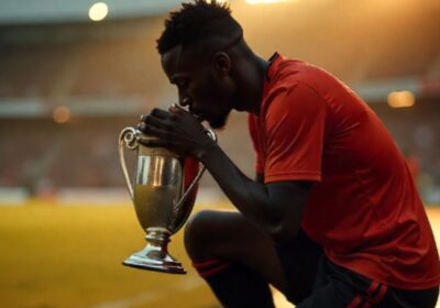 jugador celebrando el trofeo de la Supercopa de Europa 2025