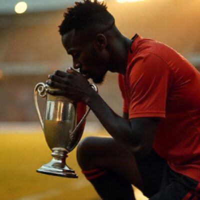 jugador celebrando el trofeo de la Supercopa de Europa 2025