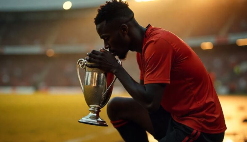 Supercopa de Europa 2025: PSG vs Tottenham jugador celebrando el trofeo de la Supercopa de Europa 2025