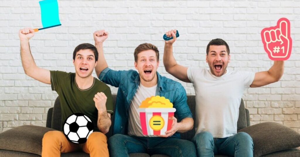 hombres disfrutando de un partido y de sus apuestas deportivas.