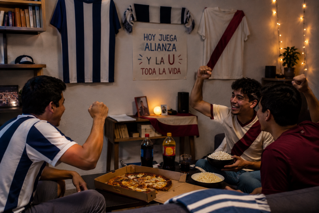hinchas peruanos revisando el fixture de la Liga 1