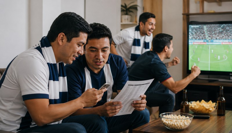 hinchas peruanos revisando el fixture de la Liga 1