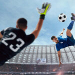 Jugador de futbol a punto de anotar un hat trick